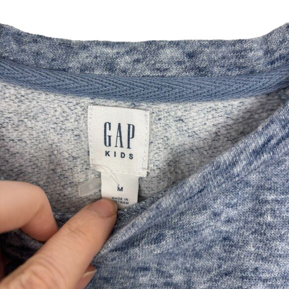 Gap Pearl Studded Heart Pleat Sleeve Blue Sweatshirt Girls Medium - Picture 2 of 5